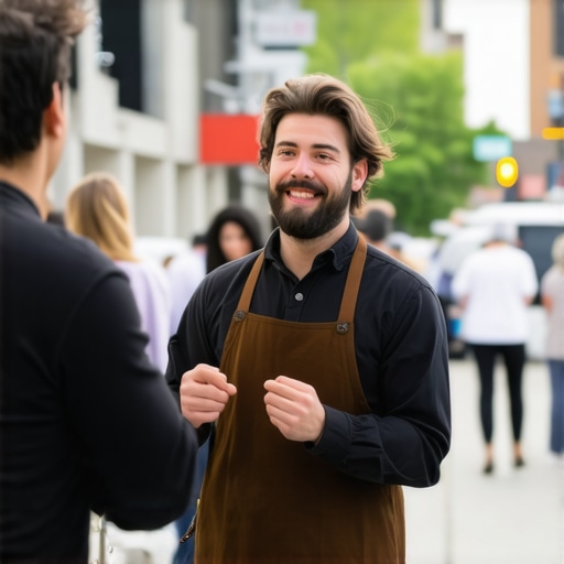 Authentic Portland Business Engagement Portland small business owner engaging with customers in a vibrant neighborhood.
