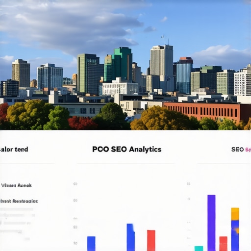 Portland city skyline with overlay of SEO analytics data