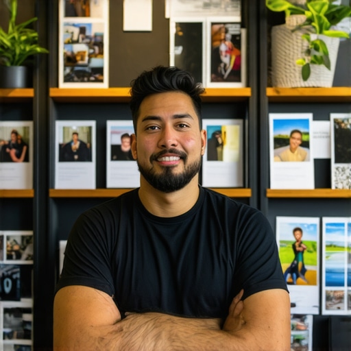 Portland business owner updating Google My Business profile with local community images.