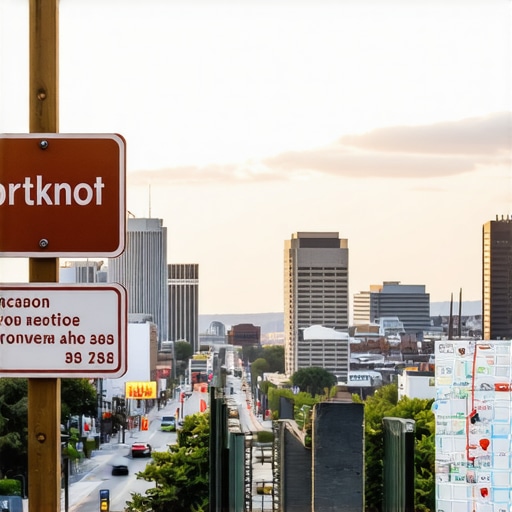 Portland Local Business and Maps A vibrant Portland cityscape with local business signs and maps showing SEO connections