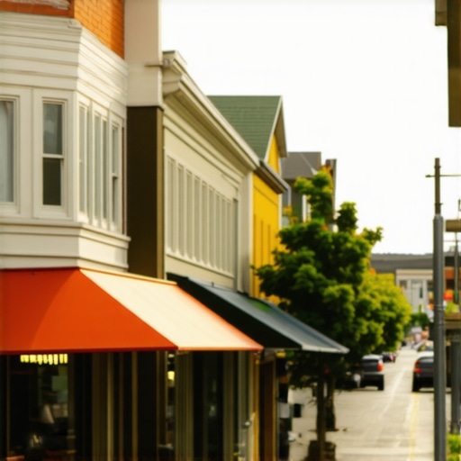 Portland Neighborhood Street Scene Vibrant Portland neighborhood with local businesses and lively street activity
