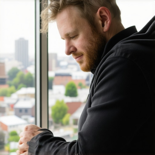 Updating GMB Profile in Portland Business owner managing Google My Business profile with Portland skyline