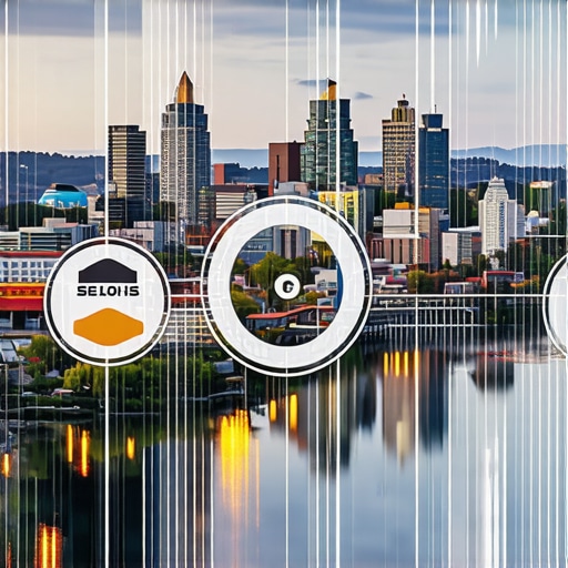 Portland Cityscape with Digital Marketing Portland city skyline with digital marketing icons overlay, illustrating local SEO and online marketing.