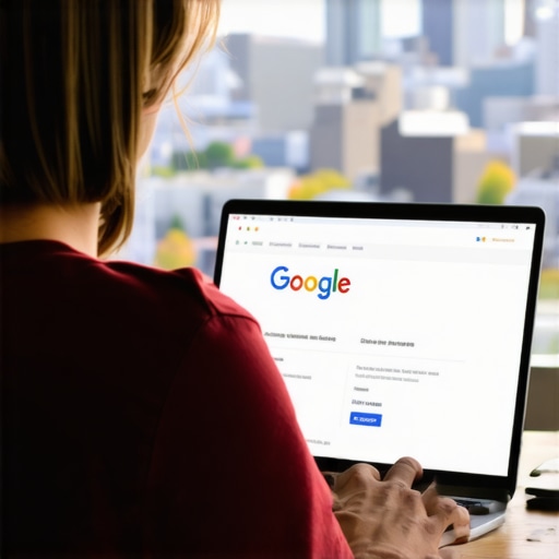 Person working on Google My Business profile with Portland cityscape