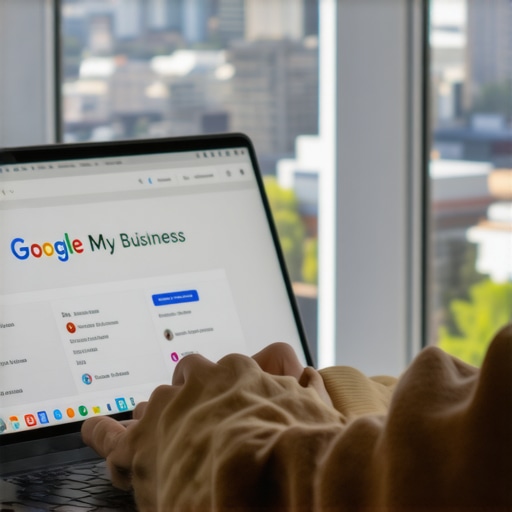 Person updating their Portland business listing on a laptop with city view