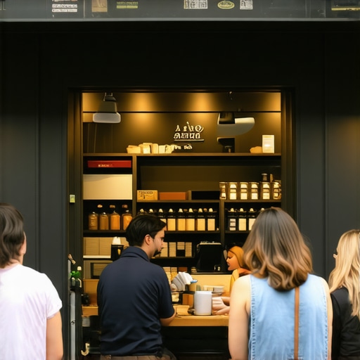 Portland Coffee Shop Front Vibrant Portland coffee shop with outdoor seating and bustling street view