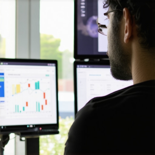 Digital marketer reviewing Portland SEO analytics on computer screens