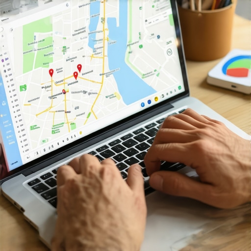 Analyzing Portland Local SEO Data A person working on local SEO strategy with Portland map and analytics tools