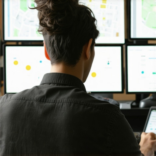 A person analyzing SEO data with Portland map information displayed on screens.