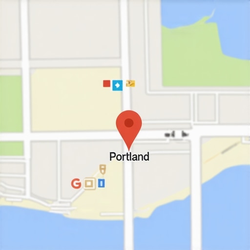 A detailed map highlighting Portland with Google Map pins for local SEO