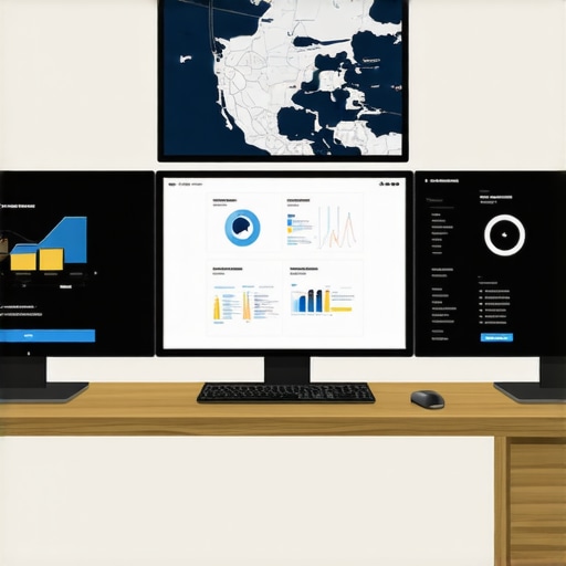 Workspace showing SEO dashboards, Portland maps, and analytics tools for local SEO management.