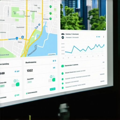 SEO Dashboard with Portland Map Metrics A computer screen showing SEO performance metrics for Portland businesses.