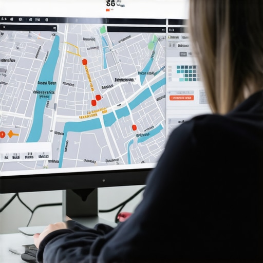 Digital marketer reviewing local SEO data and maps on a computer for Portland business optimization.