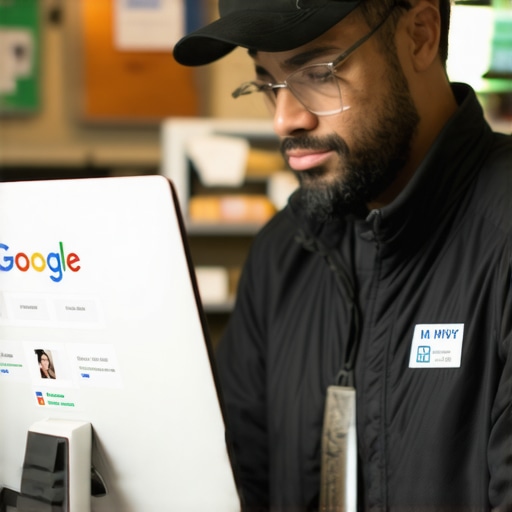 Shop owner updating GMB profile to improve local SEO in Portland