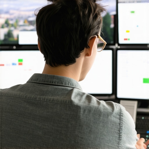 Digital marketer reviewing local SEO analytics for Portland businesses in a modern office.