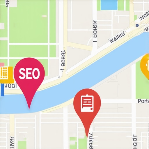 Digital map of Portland Oregon highlighting local SEO signals and data points.