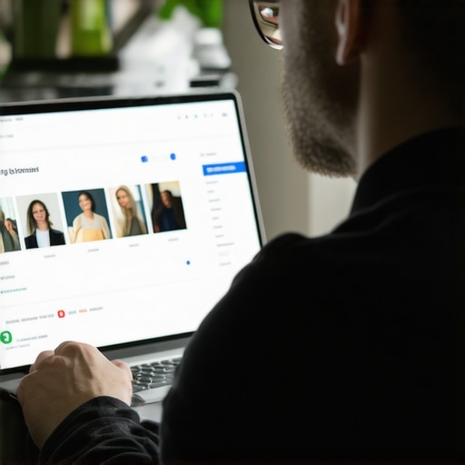 Business owner reviewing Google My Business profile on laptop in Portland